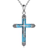 Vadmans Cross Necklace 925 Sterling Silver Religion Necklace Lapis Lazuli/Turquoise/Black Onyx Cross Necklace Jewelry Gifts for Women Men