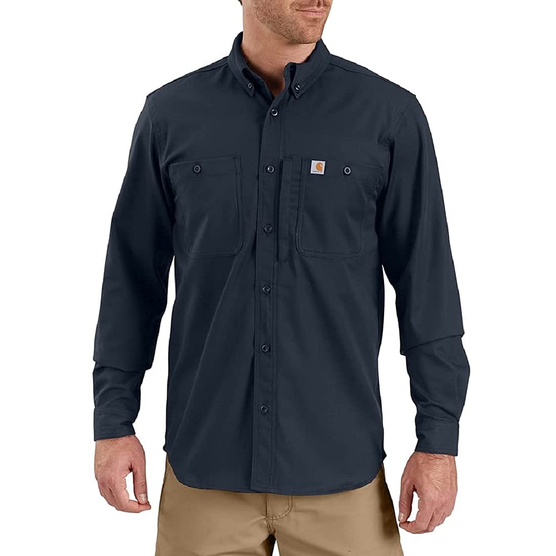 Photo 1 of Carhartt Men's Big & Tall Rugged Professional Long Sleeve Work Utility Button Down Shirt, Navy, Large