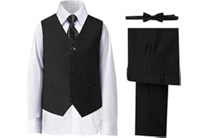 DHTS Boys' Suits Formal Slim Fit Tuxedo Boys Vest and Pants Set for Teens Dress Clothes Wedding Outfit with Tie and Bow Tie
