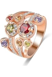 AnaZoz Jewelry Women 18K Rose Gold Plate Flower Ring Austrian Crystal