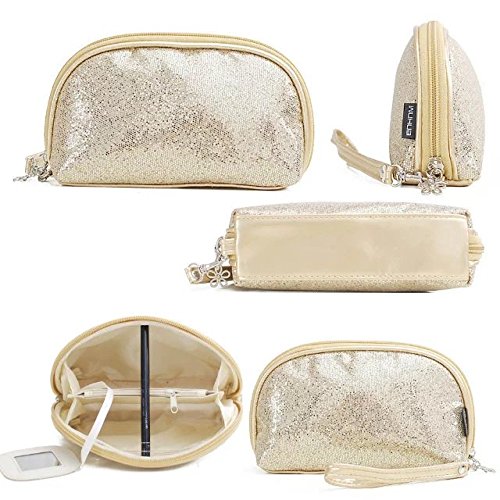 Garrelett Shimmery Sequined Top Zipper Evening Handbag Wallet Cosmetic Case Clutch Coins Purse Card Holder Cellphone Bag Organizer for Women Girls Ladies (Gold) - Thumbnail 2