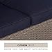 SOLAURA Outdoor 4-Piece(5 Seats) Furniture Sectional Sofa Set All Weather Warm Grey Wicker with Nautical Navy Blue Cushions & Sophisticated Glass Coffee Table Conversation Set