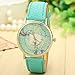 Women's Fashion World Map Pattern Casual Quartz Leather Dress Watch Mint Green/Gold