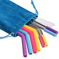 CHICHIC Stainless Steel Drinking Straws Silicone Reusable Straws Extra Long Metal Tumbler 10.5 Inch Straw for 30 20oz Yeti Cup Rambler Mugs Fit RTIC Ozark Trail SIC RTIC Rumblers, Set of 8 with Brush