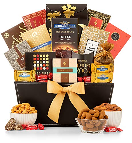 GiftTree Grand Reception Gift Basket | Ghirardelli Chocolate, Classic Candies, Tropical Mix, Assorted Nuts, Chocolate Chip Cookies and More | Perfect Birthday, Holiday, Business or Corporate Gift