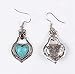 Chengxun Pure Blue Tibetan Love Heart Created Turquoise Silver Fishhook Dangle Drop Earrings for Women