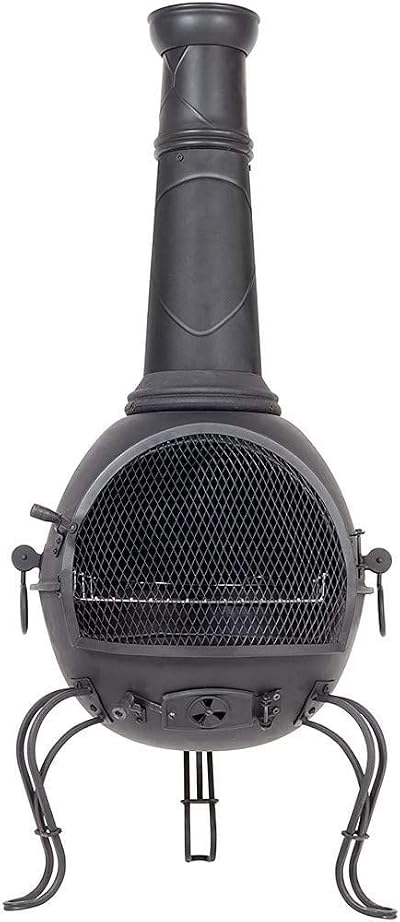 La Hacienda Murcia XL Steel Chimenea BBQ Grill 136cm Black Patio Heater