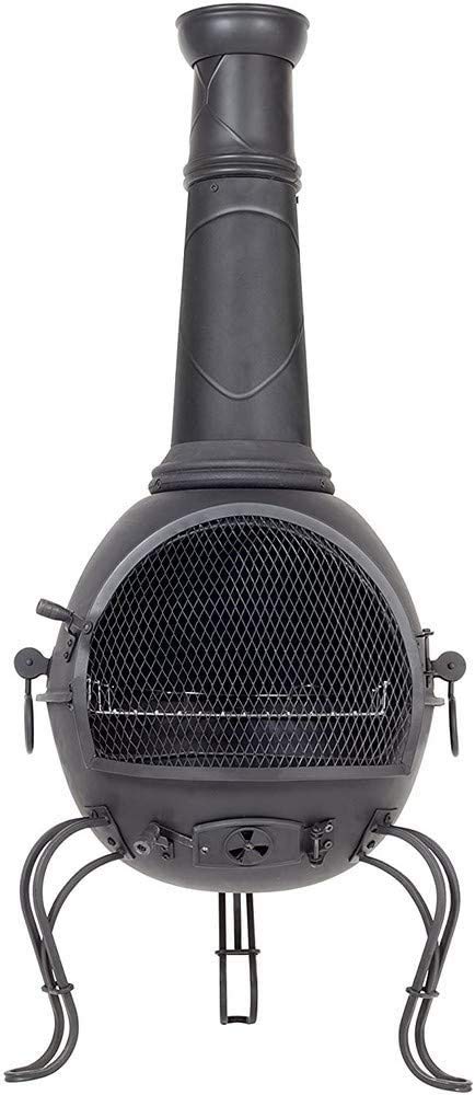 La Hacienda Murcia XL Steel Chimenea BBQ Grill - Patio Heater - 136cm High x 48cm Wide - Black