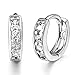 GULICX White Gold Plated Brass Hoops Huggie Earrings Princess Cut CZ Sleeper Earrings Diameter 14 mm