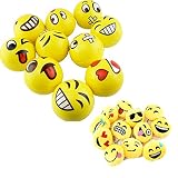 Set of 6 Jumbo Emoji Face Yellow Foam Soft Stress Customerfirst Toy Balls (4 inches) + Set of 6 Emoji key chains (1.5 inch)