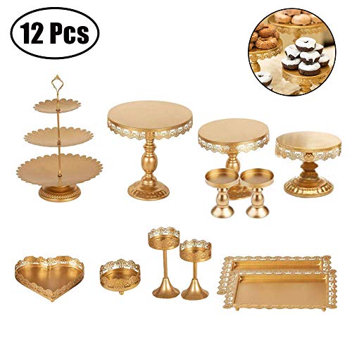 Set of 12 Pieces Cake Stands Iron Gold Cupcake Holder Fruits Dessert Display Plate for Baby Shower Wedding Birthday Party Celebration Home Decor Serving Platter