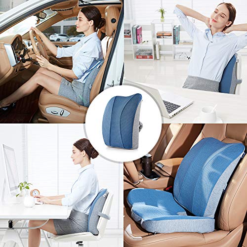 Jiaao Large Memory Foam Lumbar Support Pillow - Orthopedic Design for Relieves Lower Back Pain, Back Cushion for Office Chairs & Car, Breathable Cover, Adjustable Strap