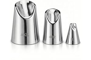 WAHEWUD 3 Pieces Stainless Steel Piping Tips Set with 79 402 and 402L Styles Petal Icing Nozzles for Cake Decorating Cupcake 