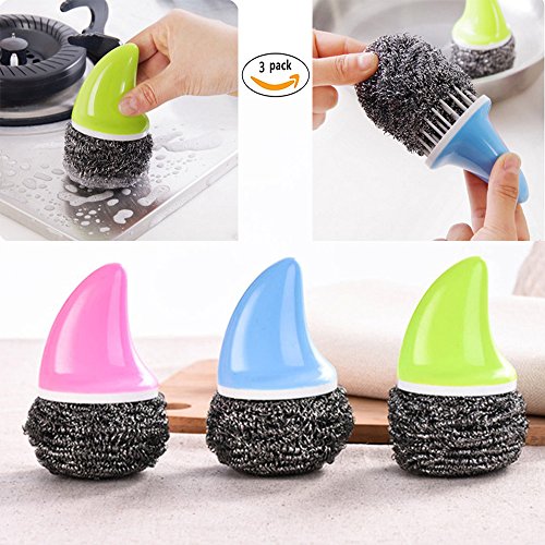 3pcs Stainless Sponges Scrubbers Steel Wire Brush for Pan Dish Pot Sharks