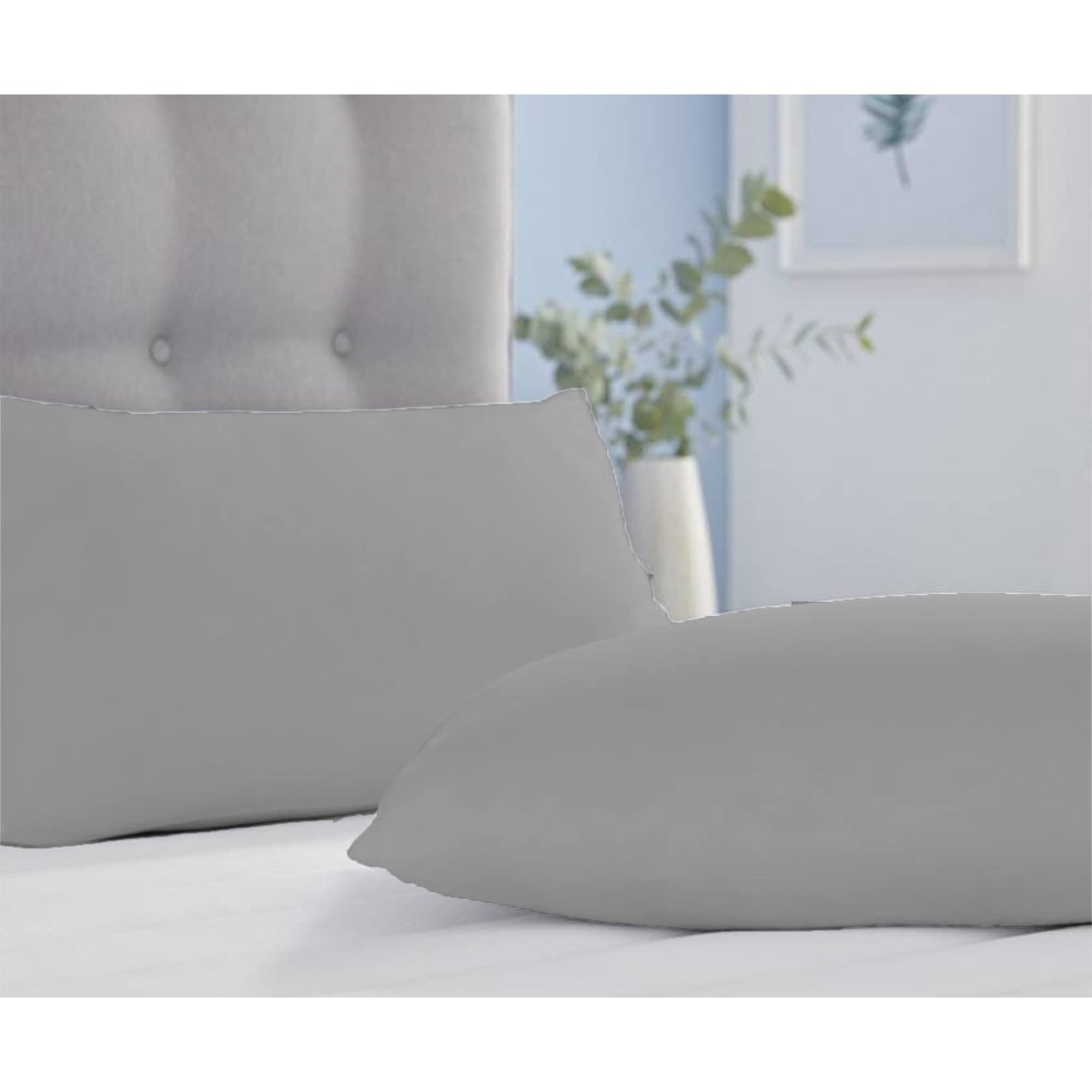 Hotel Quality Ausa Pillowcases 2 Pack - Pollycotton Light Grey Pillowcovers for Hair and Skin Standard Size with Envelope Closure, 50 x 75 cm