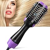 Hair Dryer Brush, ASOGO One Step Hair Dryer & Volumizer，4 In 1 Negative Ion Hot Air Brush for Drying & Straightening & Curling, Salon Ceramic Electric Rotating Blow Dryer Brush(Purple 110V US outlet)