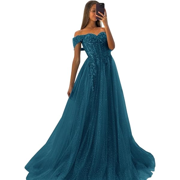 Lace Prom Dresses Long 2025 Spaghetti Straps V Neck Appliques A Line Tulle  Formal Evening Dress for Women Black 2 at Amazon Women's Clothing store