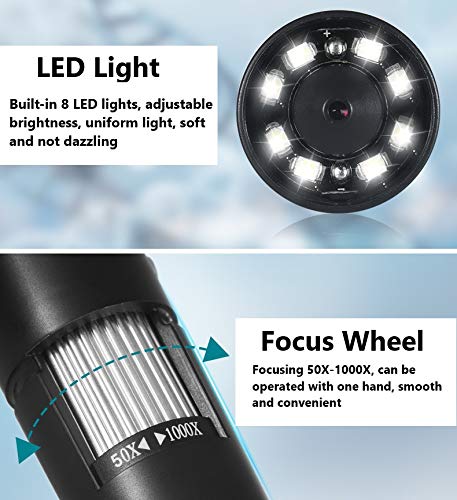 WiFi Mikroskop, 50x-1000x Vergrößerung Mikroskop Kamera, 8 LED-Leuchte Mini-Handmikroskop, 1080P 2MP, kompatibel mit… – Bild 5