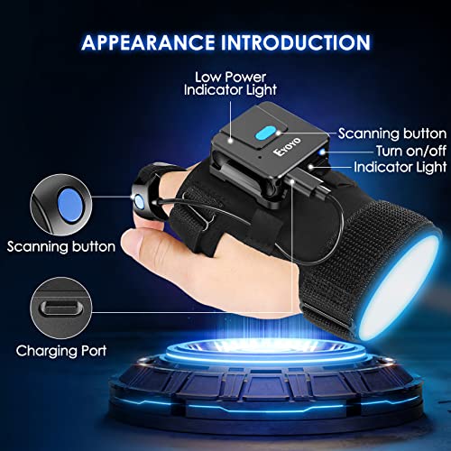 Eyoyo 2D Wearable Glove Bluetooth Barcode Scanner, Left & Right Hand Wearable, Portable 1D 2D QR Finger Ring Wireless Bar Code Scanner Reader Inventory Compatible with iPhone iPad Android Tablet