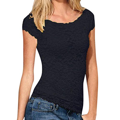 NREALY Women Casual O-Neck Printing Dot Short Sleeve Half Loose T-Shirt Tops Blouse(Large, Black)