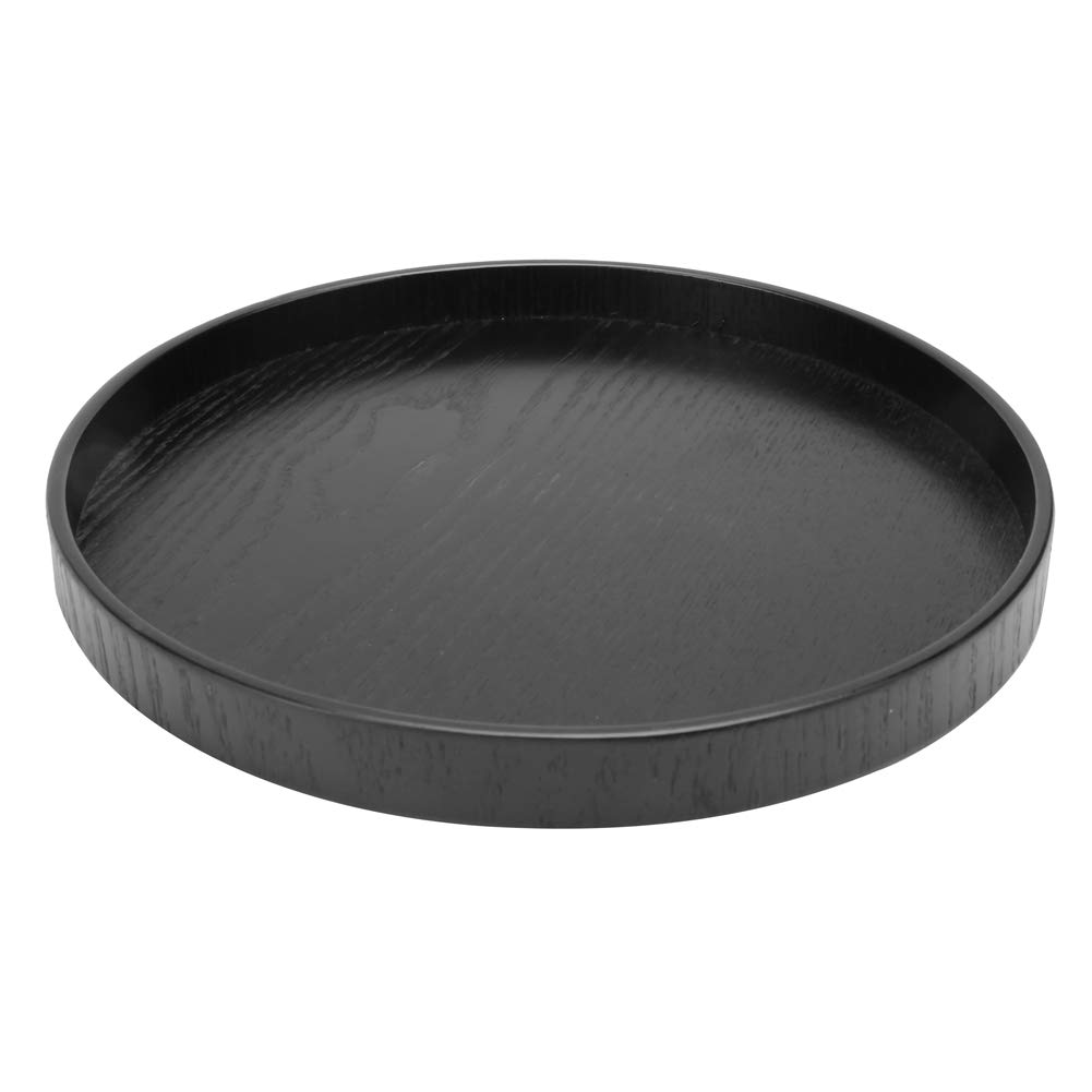 Serving Tray, Wooden Black Round Tea Cup Tray Tea Plate Holder Decorative Serving Plate for Teahouse, Cafe (Black 24cm)