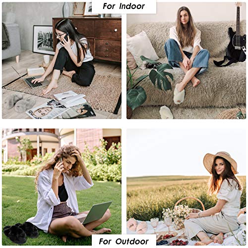 LEACOOLKEY Women Cross Band Slippers, Soft Plush Fleece Slippers, Furry Cozy Open Toe House Shoes, Indoor Outdoor Faux Rabbit Fur Comfy Slippers