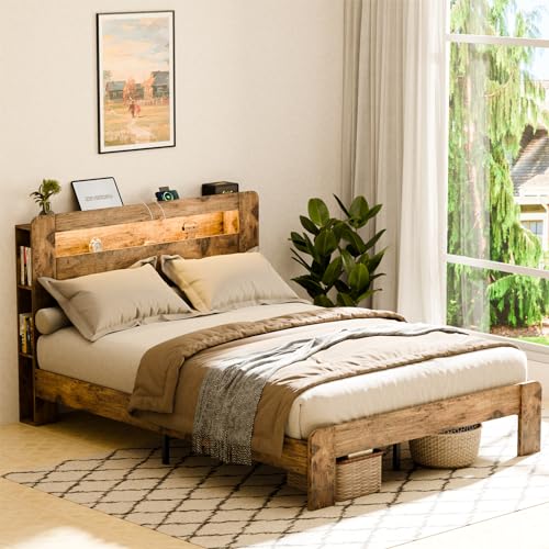 Zevemomo Queen Size Bed Frame with Headboard, Bed Frame Queen Size with Chargin…