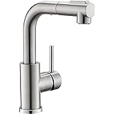 GIMILI Modern Bar Sink Faucet for Kitchen Sink Single Handle with Pull Out Sprayer Hot and Cold Prep Sink Faucet Brushed Nickel