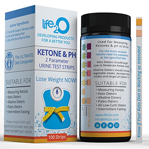 life2O 2in1 Ketone Test Strips with pH 100ct, Keto Sticks that Monitor Ketosis and Body pH
