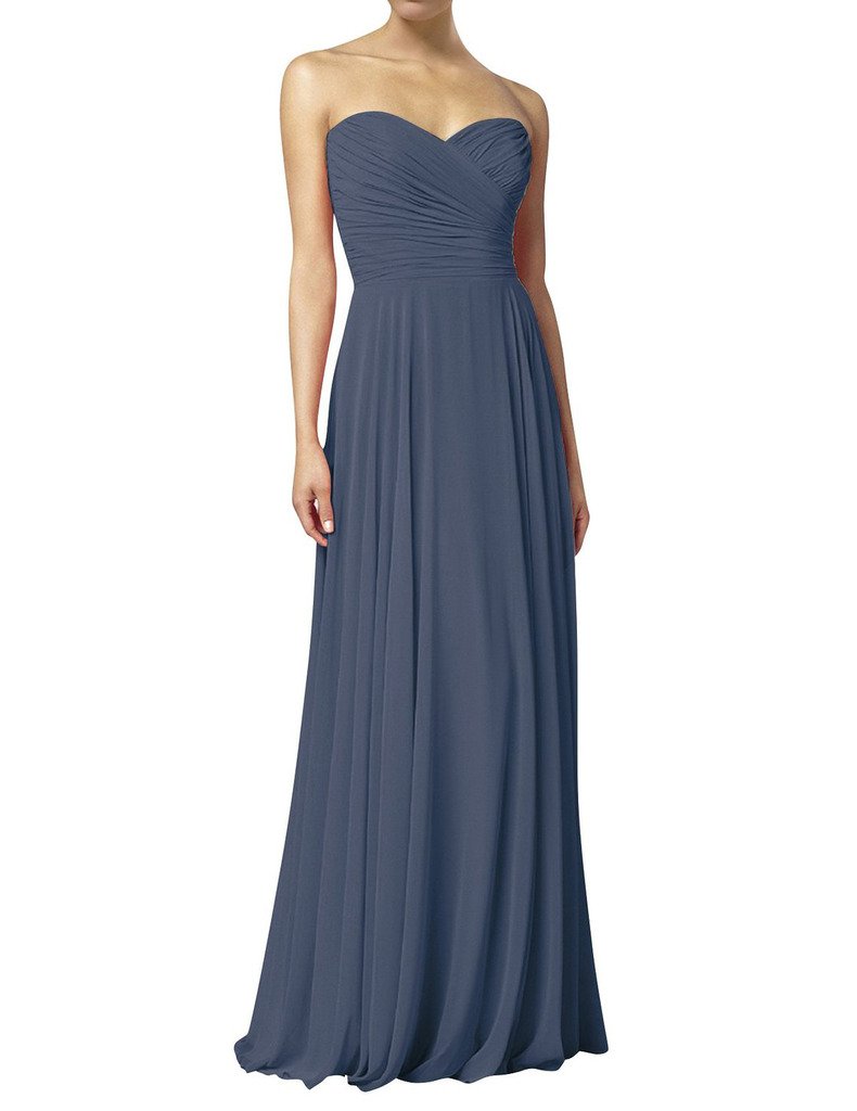 H.S.D Womens A Line Sweetheart Long Chiffon Bridesmaid Dress Evening Gowns