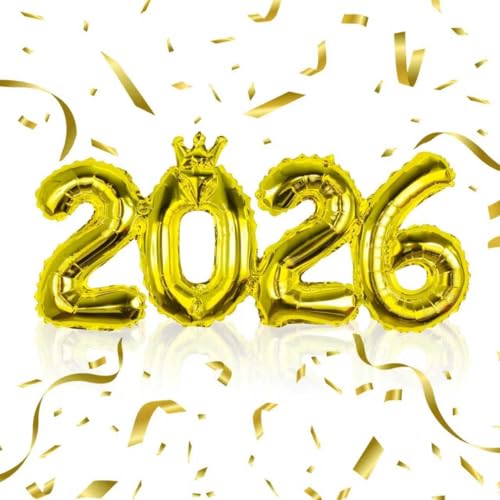 New Years Eve Decorations 2026, 2026 Foil Number Balloons, Gold Number Foil Balloons for 2026 New Year Eve Christmas Party, New Year Eve Party Supplies Decoration