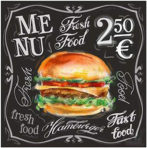 YUMEART Diamond Painting Black Board Fast Food Hamburger Diamond Mosaic Kits Diamond Embroidery Romantic Room Wall Picture