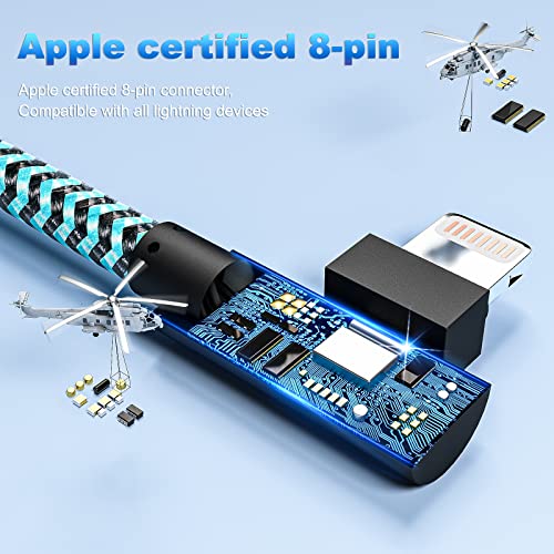 iPhone Charger 10FT 90 Degree Lightning Cable [Apple MFi Certified] 3 Pack iPhone Cable Right Angle Nylon Braided iPhone Cord Compatible with iPhone14/13/12/11/Pro Max/Pro/XS/X/8/7/iPad(10Feet)