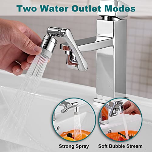 Faucet Extender, Spurtar 1080° + 360° Rotatable Multifunctional Extension Faucet, Universal Splash Filter Faucet, Faucet Extender for Bathroom Sink, Swivel Kitchen Faucet Aerator, Silver