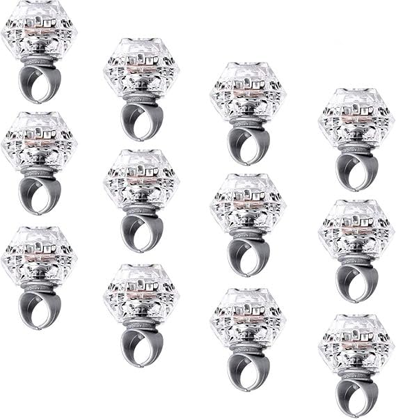 XLKJ 12 Pcs Light Up Rings Diamond Flashing LED Glow Rings for Wedding Birthday Party