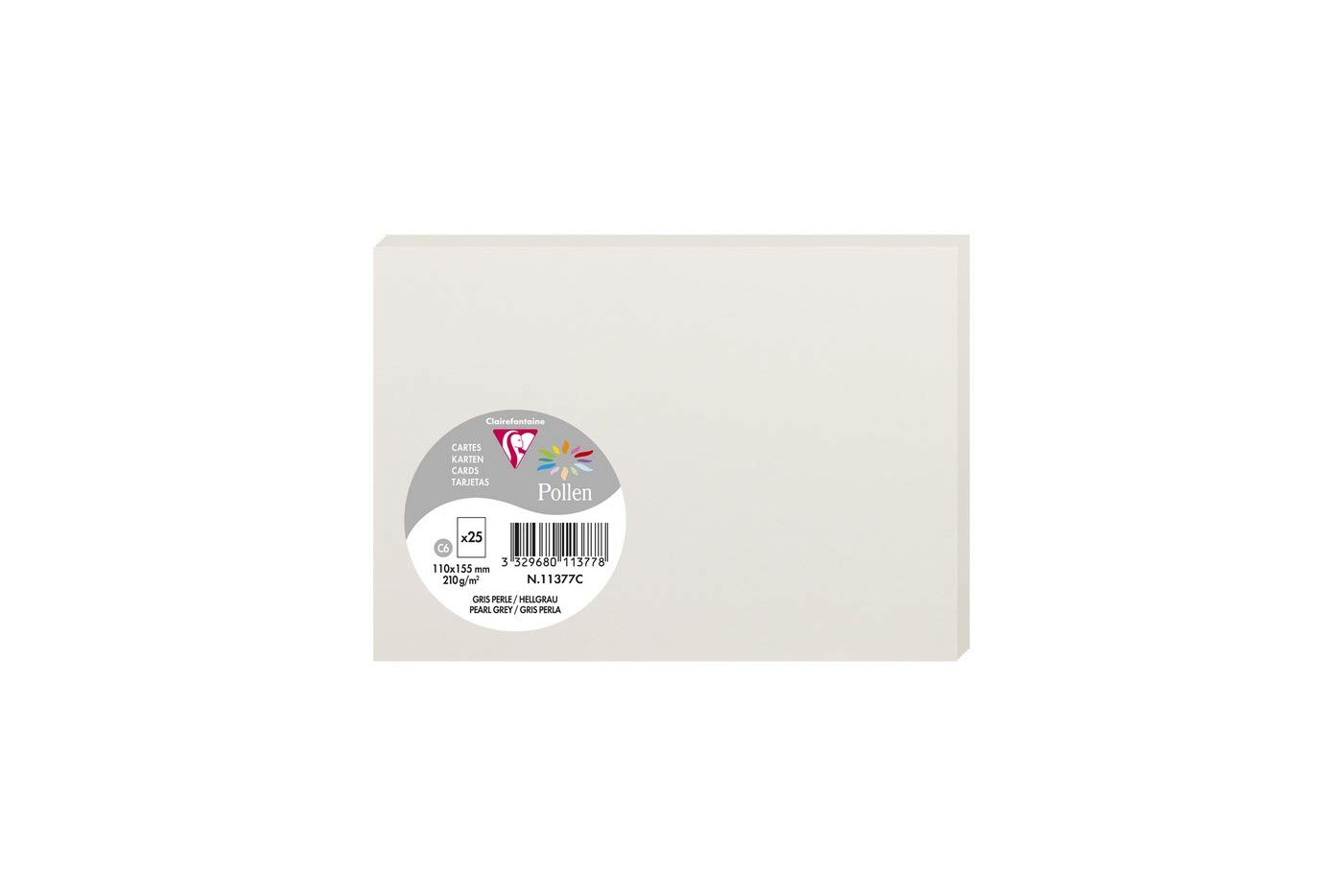 Clairefontaine 11377C Set of 25 Plain Cards C6 size 11x15,5cm 210gsm Pearl Grey Colour Invitation cards event correspondence Pollen range Premium smooth paper — image 1
