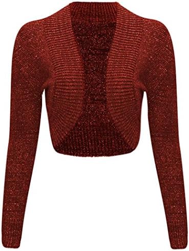 Thever Women Ladies Long Sleeve Knitted Metallic Lurex Shrug Cardigan Bolero Crop Top