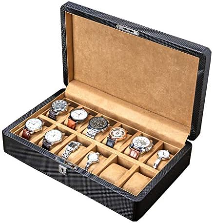 LIYANSBH Watch Box Carbon Fiber Cortex 12 Slots Watch Case Jewelry Display Storage Boxes Lockable and Removal Storage Pillows Gift Box for Men Women Birthday