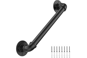 Groking 3FT Industrial Stair Railing Wall Mount Staircase Handrail φ1.3" Pipe Hand Rail for Steps Grab Bar Foot Rail Vintage Pipe Railing Black Deck Handrail for Outdoor Indoor Stair Porch