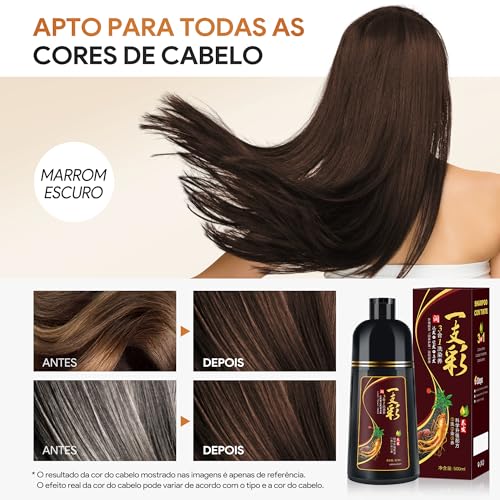 IIIMEIDU Shampoo de Tintura 3 em 1 Marrom escuro Natural 500ml – Cobre Cabelos Brancos Instantaneamente – Fórmula com Extratos Naturais – Para Homens e Mulheres