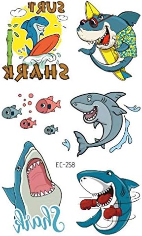 slldyax Tattoo stickers | temporary tattoos | fake tattoos Pirate Shark Tattoo for Boy Cartoon Fake Kids Temporary Tattoos Body Art Waterproof Temporary Tattoo Sticker 12x7.5CM * 3pcs