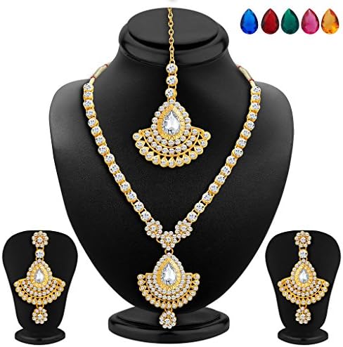 Glorious Gold Plated AD Necklace Set with Set of 5 Changeable Stone Fashion Jewellery India