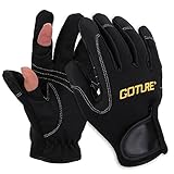 Goture Outdoor Sport 2 Cut Fingers Gloves Anti-slip Skidproof for Fishing Hunting Riding Cycling (Large, Black)