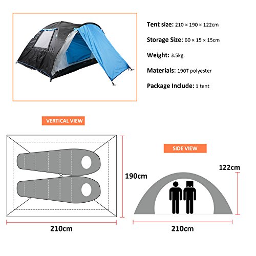 Two Person Camping Tent with Vestibule, 2 People Waterproof Backpacking Tent for Outdoor Travel Camping Hiking, 3 Seasons Double Layer Waterproof Outdoor Shelter Tent House for Family