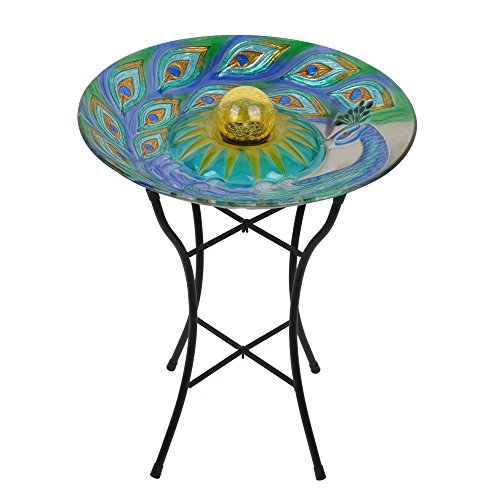 Peaktop 3601660 Solar Bird Baths, 18-Inch, Blue/Green