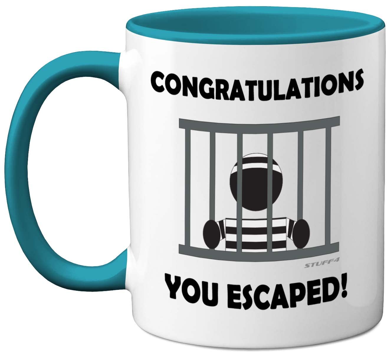 Stuff4 Leaving Gifts for Men or Women - Congratulations You Escaped Retirement Mug - Leaving Presents for Colleagues, Funny Gifts Men Women, New Job 11oz Ceramic Premium Light Blue Mugs