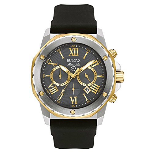 Bulova Men's Marine Star 44mm Black Silicone Band Steel Case Quartz Grey Dial Analog Watch 98B277