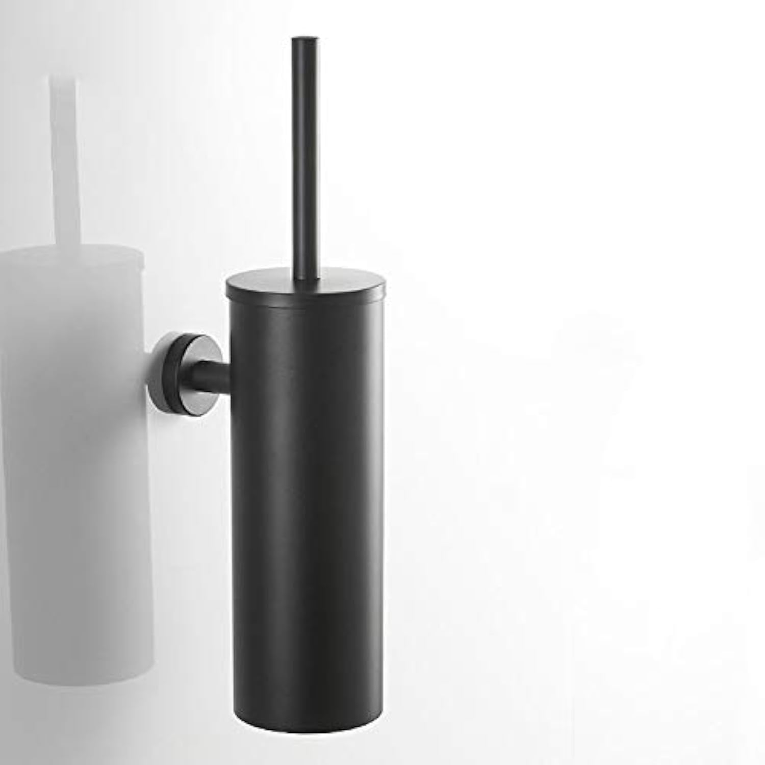 Toilet Bowl Brush and Holder, Stainless Steel Handle Toilet Cleaner Brush with Lid and Durable Scrubbing Bristles for Bathroom Cleaning (Black - Wall Mounted)