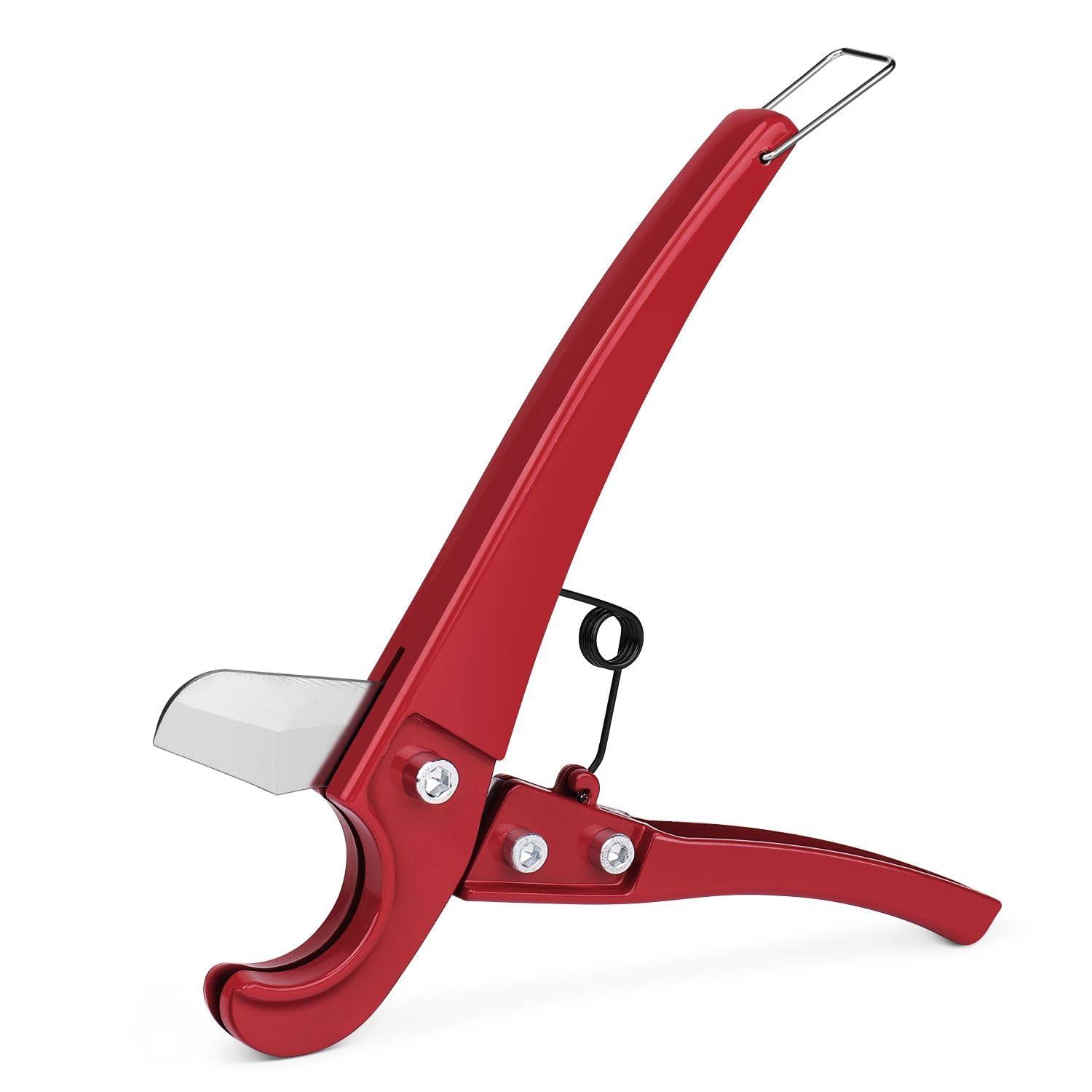 Flexzion Pipe and Tube Cutter Tool - One-Handed PVC Pipe Cutter, 1/8" to 1-1/4" Durable PEX Cutting Tool, Aluminum Ratcheting PVC Cutter for Plumbers & DIY Enthusiasts, Red