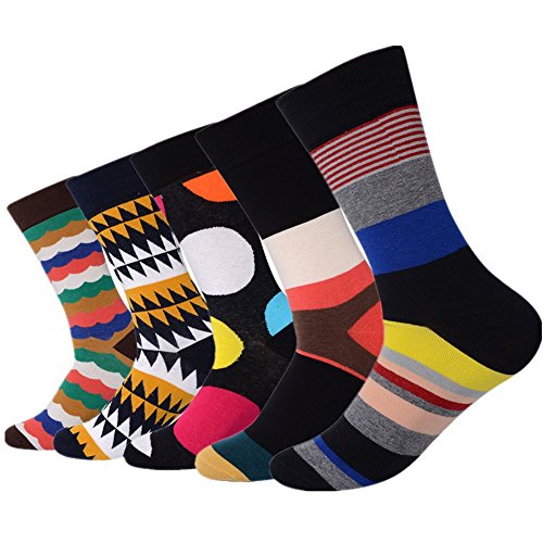 QBSM Mens Fun Dress Socks Unisex Colorful Novelty Wave Dot Cotton Crew Socks for Men Christmas Gifts
